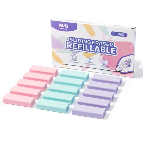 Image of M&G 15 Pack Pencil Erasers, Erasers Bulk, Soft Rubber Refills, Mixed Colors