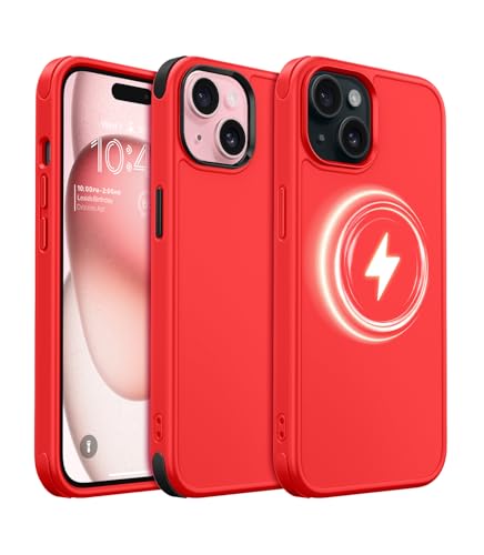 Coque iPhone 15 MagSafe protection antichoc mate rouge