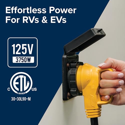 Image of Camco Power Grip 50-Ft 30 Amp RV Extension Cord w / 90 Heads Locking End