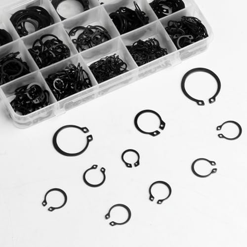 Sprengring Set, 535 STK Sicherungsringe Set, Intern Außen E-Clips Sprengringe Sortiment Set, Spannring Sicherungsscheiben Schwarz, C-Clips Sicherungsring Unterlegscheiben für Wellen, 19 Größen