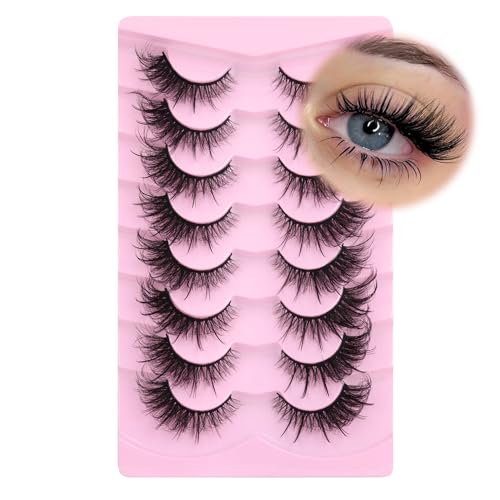 Image of False Eyelashes Wispy Fox Eye Lashes Fluffy Faux Mink Lashes Spiky Strip Fake Eyelashes Natural Fairy Lashes Cat Eye Lashes Pack by GVEFETIEE 8 Pairs