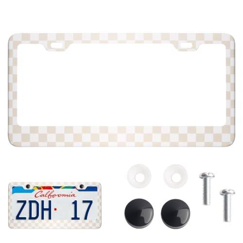 Image of Stylis Checkered Pattern Design Car License Plate Frames Stainless Steel