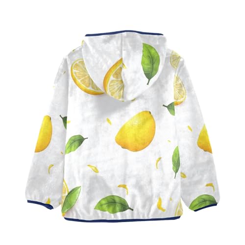 Lemon with Zest and Leaves Girls Fleece Jacket Girls Fall Jacket Girls Zip Up Hoodie Girls Sherpa Jacket 2-10T2