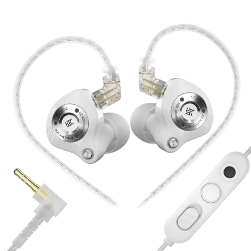 KZA COUSTICS KZ EDZ 有線イヤホン マイク付き ハイレゾ対応 重低音 ゲーミングイヤホン リケーブル対応 3.5mm ホワイト