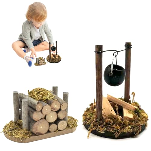 songyea Miniature Gnome Accessories, Gnome Accessories Christmas, 1/12 Miniature Accessories for Christmas Decoration, DIY Garden Scene (Camp Fire + Wooden Stack)