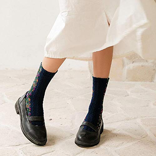 Zziyeettm 5 Pairs Women Nordic Stripe Flower Socks Girls Vintage Ethnic Floral Cotton Socks #TOP7