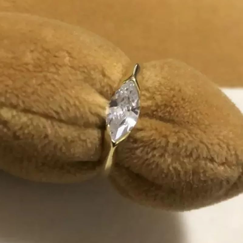 18K Gold Plated Moissanite Marquise Shaped Engagement Rings for Women's Men Dainty Solitaire Promise Ring Handmade Propose Ring Wedding Band Gift for Her Size 6#3