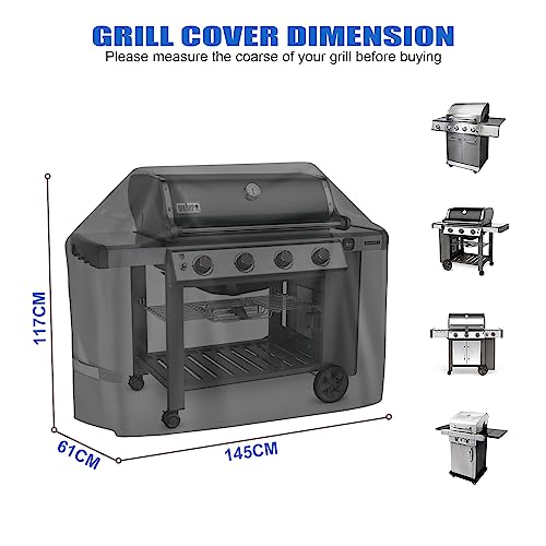 Grillabdeckung Wetterfest, RISVOWO Grillabdeckung Grill Abdeckhaube, Quadrat Regendicht BBQ Abdeckung Cover, Wasserdicht Gasgrill Zubehör, Reißfest, UV, Schutz Grill vor Verblassen(147x61x117cm) – Bild 3