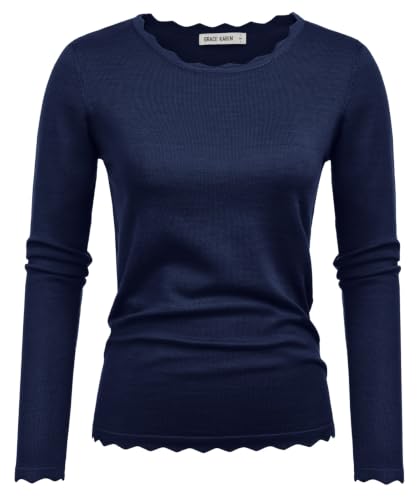 GRACE KARIN Damen Langarm Casual Pullover Einfarbige Rundhals Sweatshirt