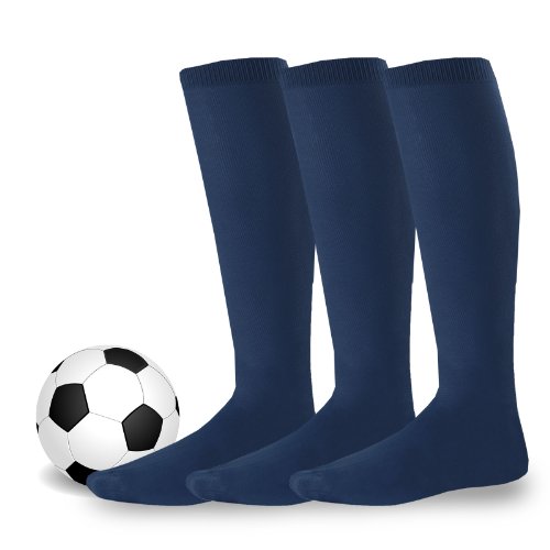 boys and Girls Unisex Soccer Athletic Sports Team Cushion Socks 3-Pairs (Youth (5-7) X-Small Navy)