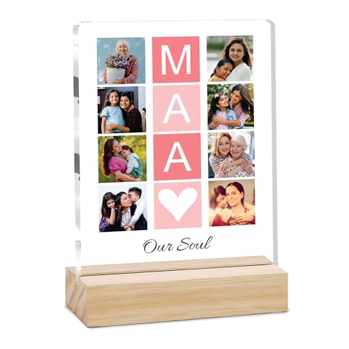 Image of Giftplease Customized Photo Frame With Wooden Stand | Personalised Printed Photo & Text Frame | Gift For Mom | Birthday | Mother's Day | (Transparent, 6x8 Inches, Tabletop) m 12