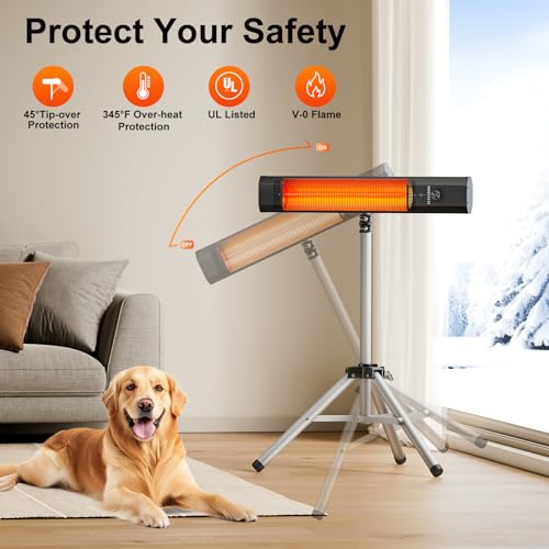 Outdoor Patio Heater w/Remote, Infrared Electric Heater with Tripod, 68''Adjustable Height, 9H Timer&Child Lock, IP65 Waterproof,Tip-Over&Overheat Protection, 1500W, Super Quiet For Outdoor/Indoor Use by FLOWBREEZE - Image 4