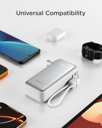 wegear 10,000mAh 30W 3-in-1 Power Bank w/ Built-In Wall Plug & USB-C Lanyard (Silver) - image 8