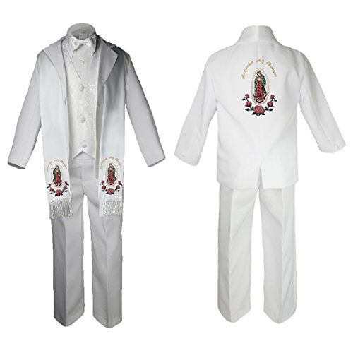 Image of Baby Boy Baptism Formal Paisley Suit Gold Guadalupe Maria on Stole & Back SM-20