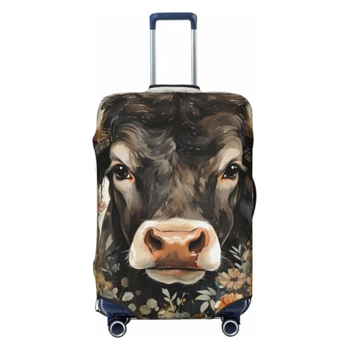 Cow Cute Farm Animal Rustic Flowers Funny Elastic Travel Luggage Cover Travel Suitcase Cover for Trunk Case 19''-32'' Luggage Protective Cover