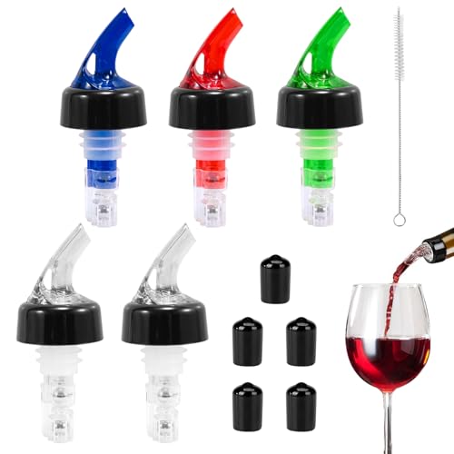 NVGVUP 5 Piezas Dispensador de Vino de Plástico con Cepillo, Escanciador de Sidra Manual con Tapa 1.5 cl 2 cl 3 cl 4 cl 4.5 cl, Vertedor de Vino Colores Cuantitativo para Vino Licores