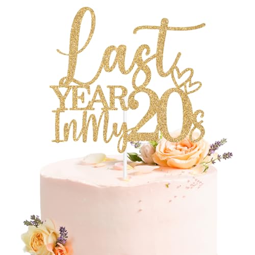 Last Year in My 20s Cake Topper, Cheers to 29 Years, 29 & Fabulous, Funny 29th Birthday Party Decorations Gold Glitter