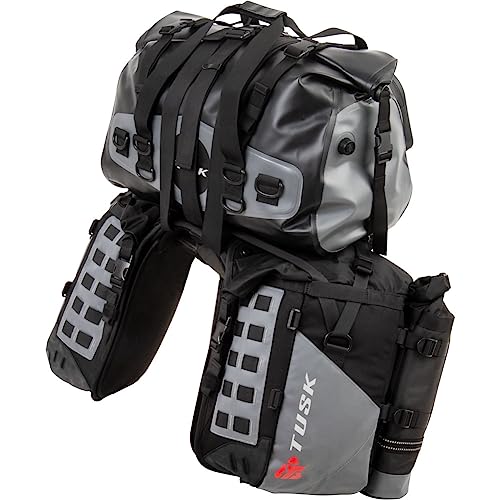 TUSK Highland X2 Rackless Luggage System w/Medium Dry Duffel/Large Bottle Holders Standard Heat Shield For Kawasaki KLR650 1987-2018,2022