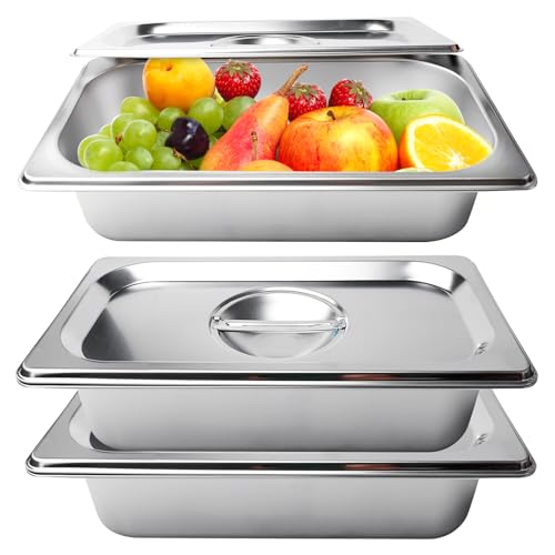 Juego de 3 cuencos para empanar con tapa de acero inoxidable, 32,5 x 17,6 x 6,5 cm, recipiente GN 1/3, juego de empanado para chuletas, chuletas de pescado, chuletas de pollo, ideal para empanar y