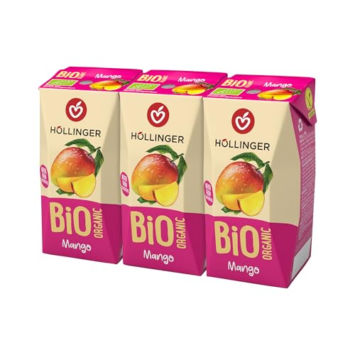 Höllinger Bio Jus de Mangue Organique, Pack de 3 x 200ml, Tetra Pack, Sans Sucre Ajouté, Premium, Végétalien, Boisson Naturelle