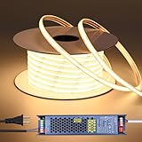 BENLUN 24V COB LED Strip Lights Outdoor Waterproof 65.6FT, 3000K Warm White Dimmable IP67 CRI 93 LED Rope Light with Power Supply for Bedroom Living Room Garden Commercial House