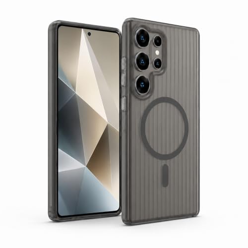 Image of keeshar MagPro Stripe case for S25 Ultra Black Frosted Transparent PC Hard Back Cover Camera & Body Protection|Anti Shock,Scratch Resistant Wireless Charging Compatible