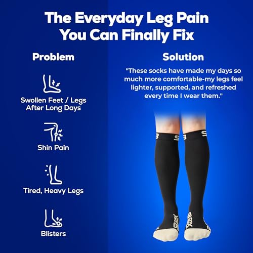 SB SOX Compression Socks for Men & Women (20-30 mmHg) - Best Support Stockings for Travel, Medical, and Sports - Perfect for Everyday Wear (Large, Black/Beige) - Thumbnail 5