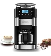 Cafeteira HOMOKUS para 10 xícaras com moedor, tela sensível ao toque, fermentação automática, placa de aquecimento, água de 1,5 litros...