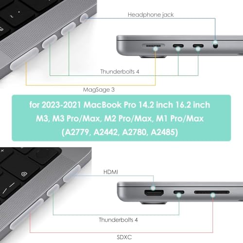 Image of OJOS 7 Pcs Anti Dust Dirt Plug Cups Set for 2023-2021 MacBook Pro 14.2 inch 16.2 inch M3 M2 M1 Pro /Max (Model: A2779 /A2442 /A2780 /A2485) Accessory Silicone Anti Dirt Protective Cover (Clear)