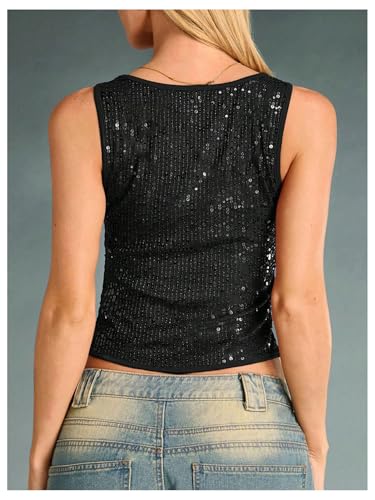 WDIRARA Women's Sequin Sparkly Tank Top Sleeveless Fitted Going Out Crop Tops3
