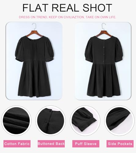 Image of Dokotoo Womens Summer Crewneck Puff Sleeve Babydoll Elegant Empire Waist Mini Swing Skater Dresses with Pockets