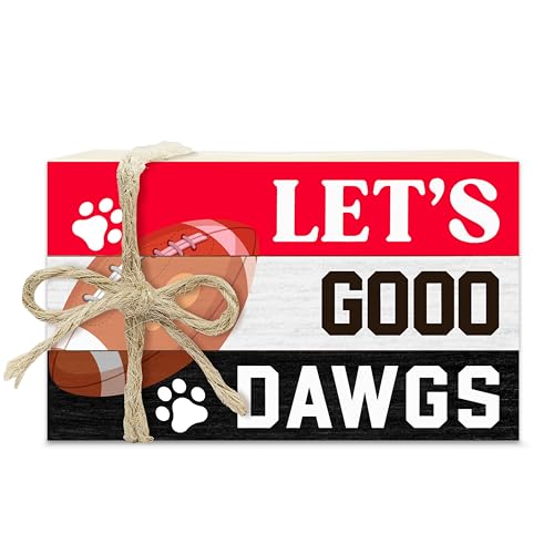 Football Decorative Book Stack for Farmhouse, Football Season Tiered Tray Decor, Sport Stacked Books Set, Let's Go Dawgs Wooden Book Decor for Boys Room Men Cave Garage Bar Table Shelf -09