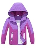 LAUSONS Kinder Regenjacke Wasserdicht Mädchen Softshelljacke Outdoorjacke Leichte Windjacke Regenmantel mit Kapuze Lila 128-134/Größe 130