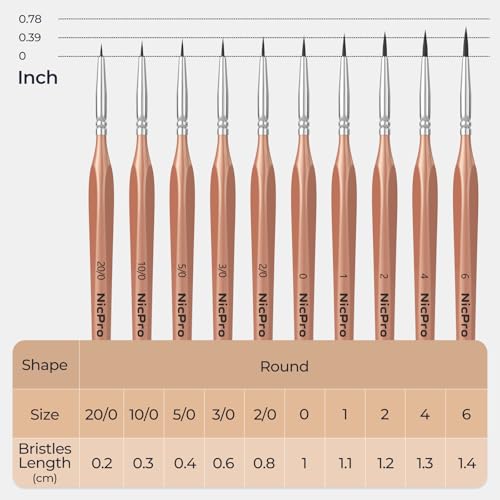 Image of Nicpro Detail Paint Brushes 10 PCS Aesthetic Fine Tip Professional Miniature Painting Artist Brush Set for Micro Detailing Acrylic Watercolor Oil Craft Models Rock Army Paint by Number for Adult