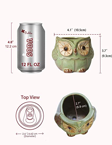 Dahlia 4" Hear No Evil Owl Handmade Ceramic Succulent Planter/Plant Pot/Flower Pot, Green #TOP3