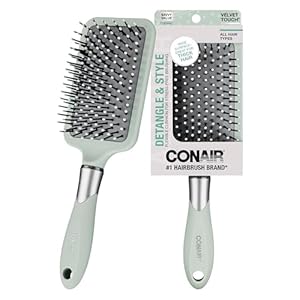 Conair Velvet Touch Paddle Cushion hair brush – Detangling hairbrush – curly or straight styles – men or women – detangler – features soft touch handle – Assorted Color