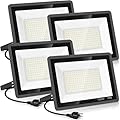 YANYCN 4 Pack 100W LED Flood Light,Super Bright Exterior Security Lights With Plug,IP66 Waterproof Outdoor Flood Light, 11600lm 5000K Daylight White Floodlight for Yard, Garden,Basketball Court, Arena