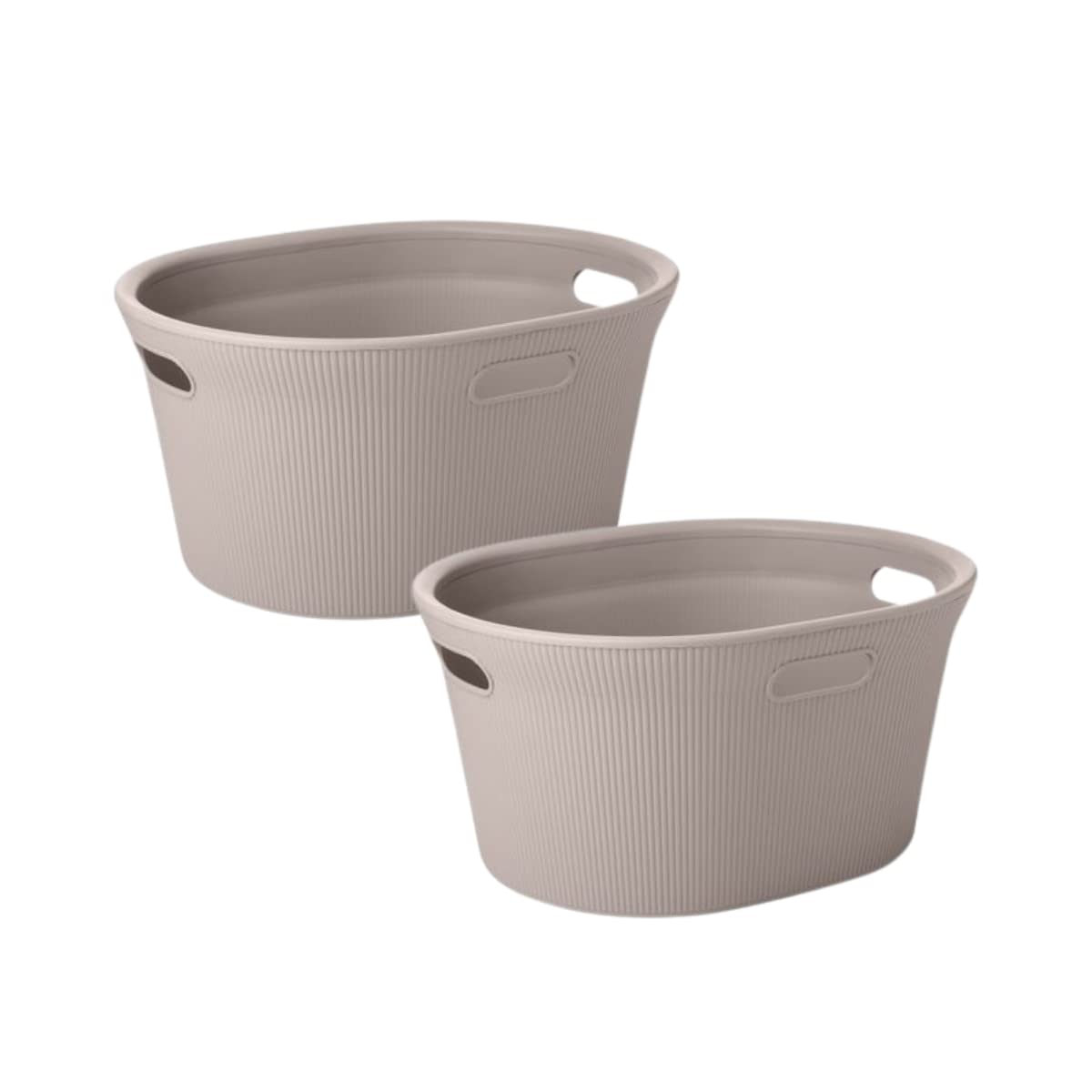 Superio Ribbed Collection - Decorative Plastic Laundry Basket with Cut-Out Handles, Taupe (2 Pack) Hamper Organzier for Bedroom Bathroom College Dorm Room 35 Liter