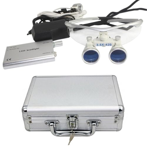 QRANSEUYXY 3,5 lupas binoculares quirúrgicas de 420 mm, faros LED dentales, lupa binocular, gafas de lupa quirúrgica para dentista