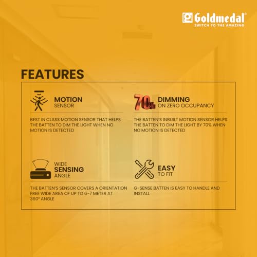Image of Goldmedal G-Sense 20W LED Batten with Motion Sensor |for Home & Office| Energy Saving | Up to 70 lumens per watt | for Indoor & Domestic Application |Cool Daylight (6500K)