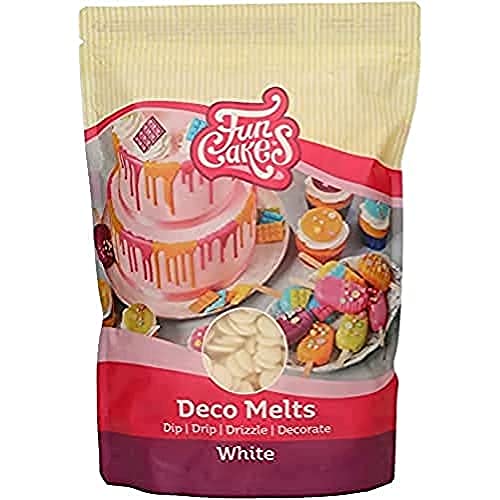FunCakes Deco Melts White - Dip Drip Drizzle and Decorate! Melt in The Microwave and Pour in Every Shape. Make Candy Drip Cakes Lollipops and Decorate Cakes Cookies and Cupcakes! AZO Free. 1 kg.