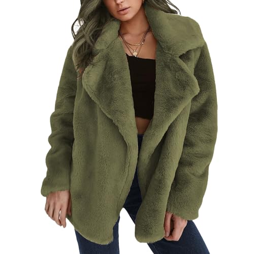 Fur Coats for Women Winter Notch Lapel Cropped Shaggy Jackets Open Front Casual Warm Faux Fur Fluffy Coat Outwear