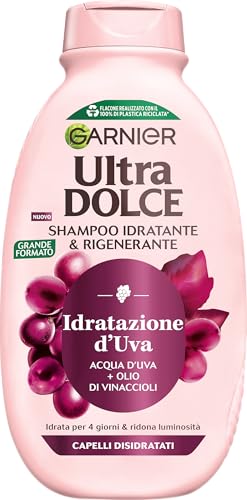 Garnier Ultra Dolce Idratazione d'Uva, Shampoo Idratante & Rigenerante, Per Capelli Disidratati, Idrata e ridona luminosità, Con Acqua d'Uva e Olio di Vinaccioli, 300ml