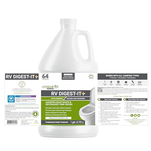 Unique RV Digest-It+, Extra-Strength RV Toilet Treatment - Liquifies Waste and All Brands of Toilet Paper - Odor Eliminator (128 oz)