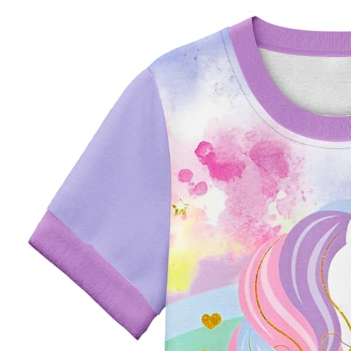 LQSZ Girls Pajamas Short Sleeve Toddler Girl Summer Pajamas 3 Piece Pjs Set Sleepwear for Girls 3-10 Years2