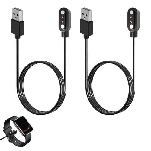 2 Pcs 2 Pin 4mm Magnetic Smart Watch Charger, Magnet Charging USB Cables, Universal Compatible with Dafit, Nerunsa, Radley, Reflex Active and More, Portable Quick Charge Cable, 60cm Length, Black (2)