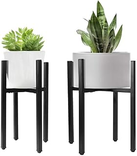 Lavievert 2 Pack Indoor Plant Stand Mid Century Modern Metal Flower Pot Holder Plant Display Rack with Adjustable Width Fits to Inch Pots - Black
