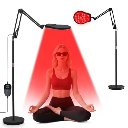 Relhafethy Red Light Lamp, 660&850&940 Infrared Lamp with Stand, with 10/20/30 Mins & 5 Level Brightness Adjustment, 150LEDs Infrared Red Lights for Home/Office Use