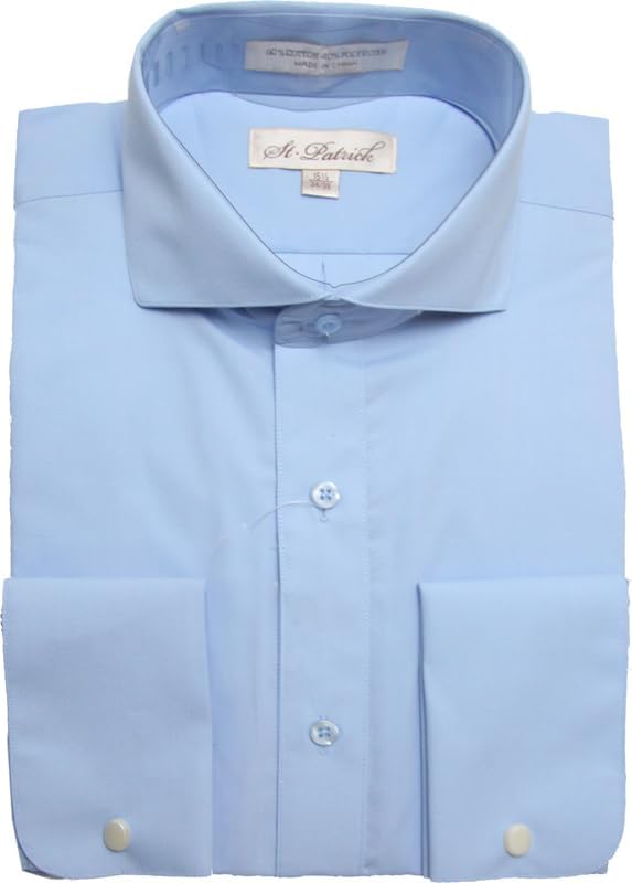 St. Patrick French Cuff Cutaway Collar Dress Shirt to Size 24 Neck in 8 Colors, Regular, Big and Tall Sizes (Light Blue, 15.5/34-35)