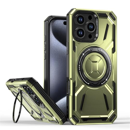 Coque iPhone 16 Pro double couche vert armée avec support magnétique